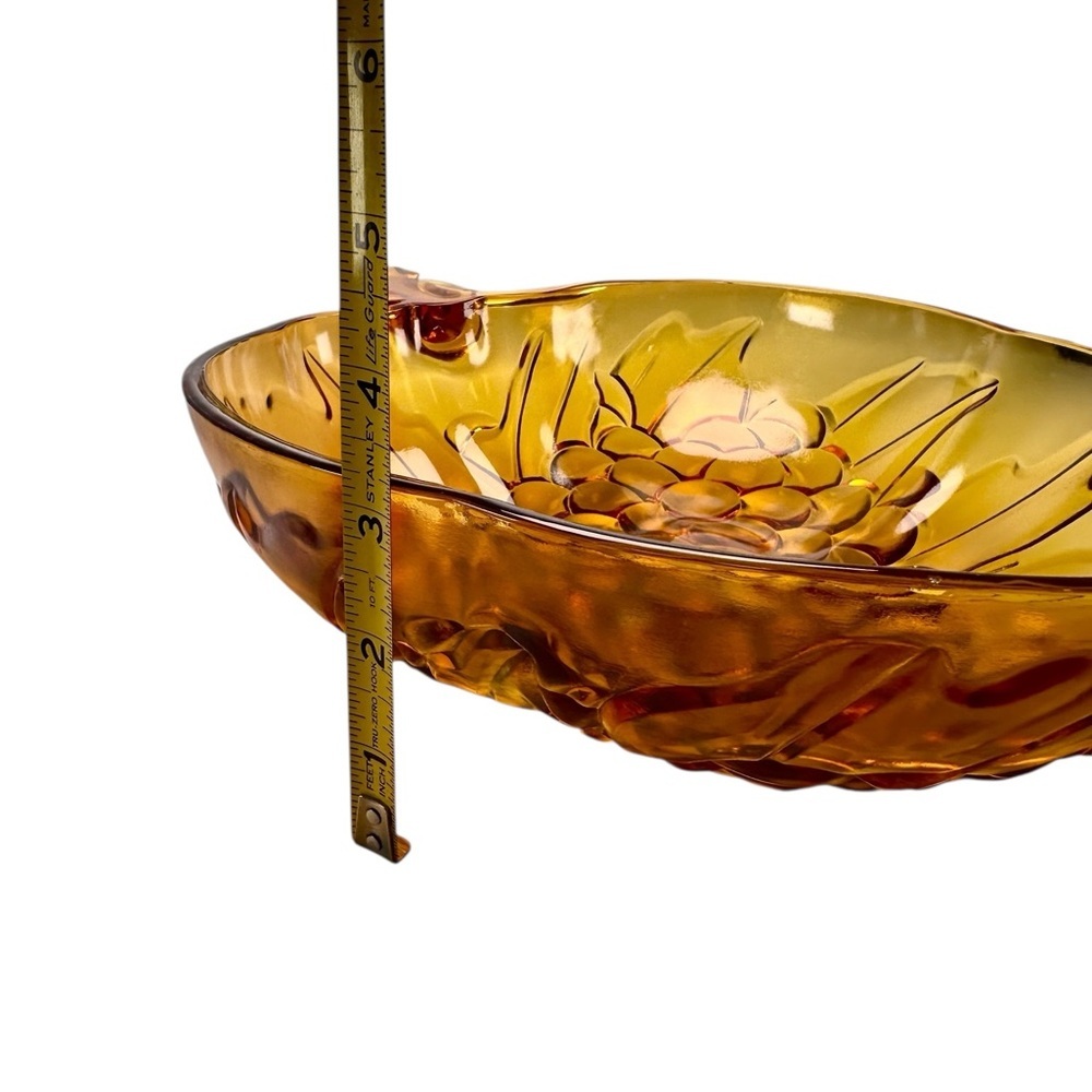 Vintage Indiana Glass Bowl Amber Heavily Embossed Grapes Fruit 13” Salad Bowl - Picture 9 of 10